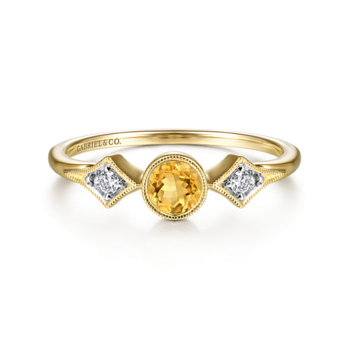 14K Yellow Gold Citrine and Diamond Promise Ring