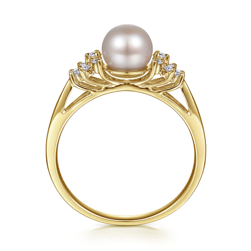 14K Yellow Gold Classic Cultured Pearl Diamond Accented Stackable Ring 14K Yellow Gold Classic Cultured Pearl Diamond Accented Stackable Ring