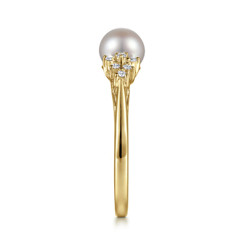 14K Yellow Gold Classic Cultured Pearl Diamond Accented Stackable Ring 14K Yellow Gold Classic Cultured Pearl Diamond Accented Stackable Ring