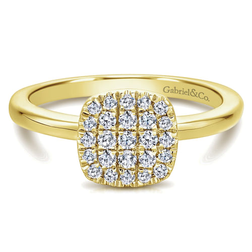 14K Yellow Gold Classic Cushion Shape Diamond Pavé Ring