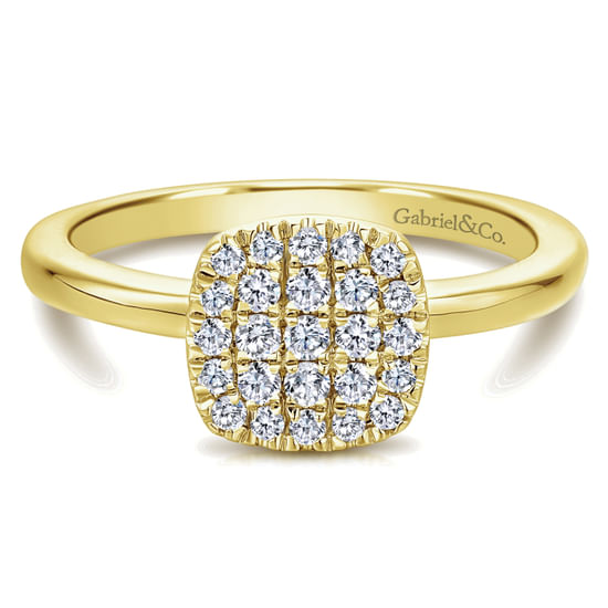 Gabriel - 14K Yellow Gold Classic Cushion Shape Diamond Pavé Ring