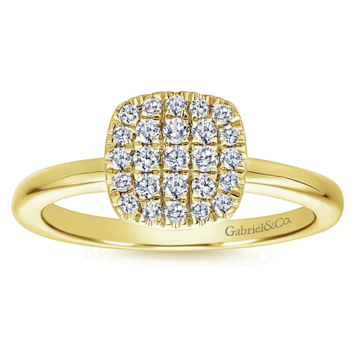 14K Yellow Gold Classic Cushion Shape Diamond Pavé Ring