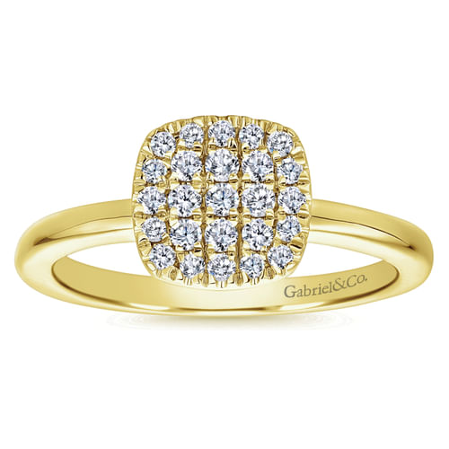 14K Yellow Gold Classic Cushion Shape Diamond Pavé Ring