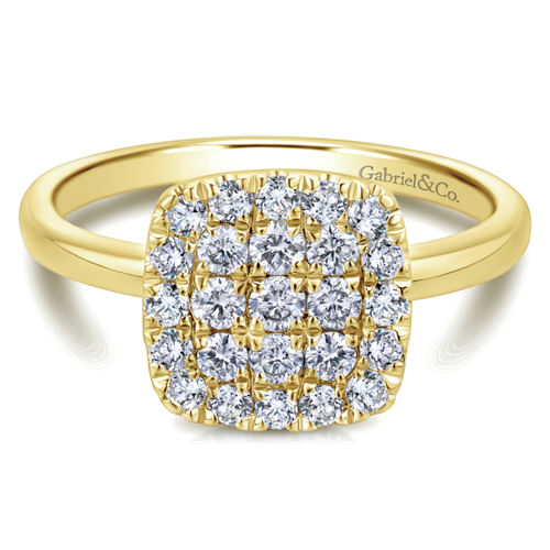 14K Yellow Gold Classic Cushion Shape Diamond Pavé Ring