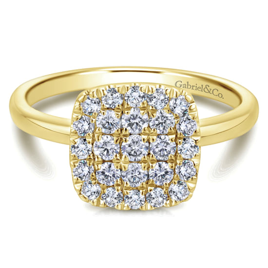 Gabriel - 14K Yellow Gold Classic Cushion Shape Diamond Pavé Ring