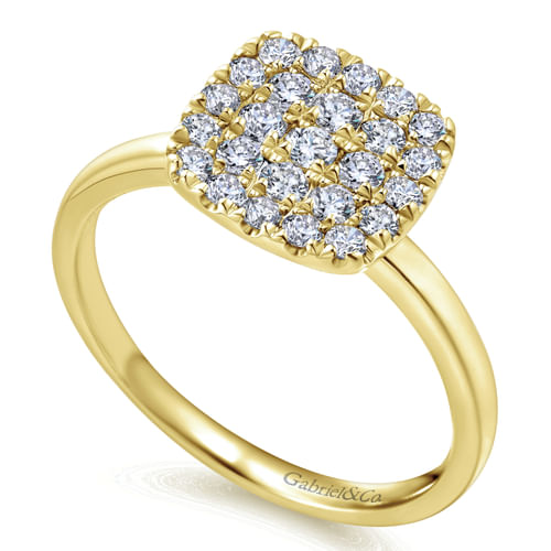 14K Yellow Gold Classic Cushion Shape Diamond Pavé Ring
