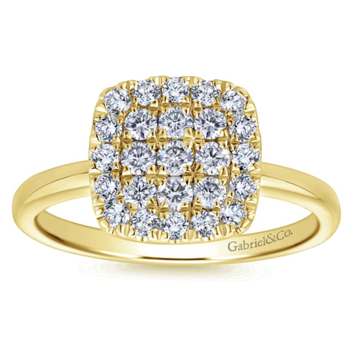 14K Yellow Gold Classic Cushion Shape Diamond Pavé Ring