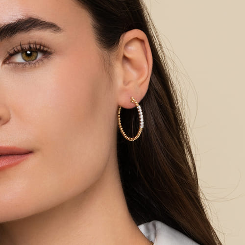 14K Yellow Gold Classic Hoop Earrings, 0.3ct, 30mm-Bujukan 