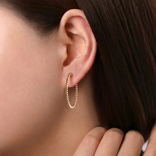14K Yellow Gold Classic Hoop Earrings, 30mm-Bujukan  angle 2