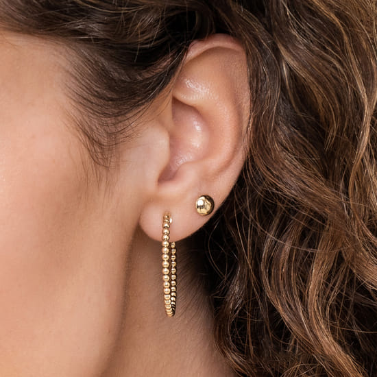 14K Yellow Gold Classic Hoop Earrings, 30mm-Bujukan  angle 3