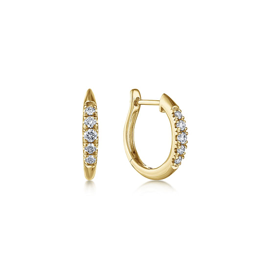 Gabriel - 14K Yellow Gold Classic Round 15mm Diamond Huggie Earrings