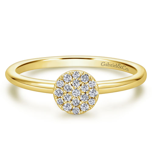 14K Yellow Gold Classic Round Diamond Pavé Ring