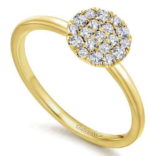 14K Yellow Gold Classic Round Diamond Pavé Ring