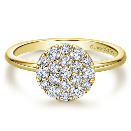 14K Yellow Gold Classic Round Diamond Pavé Ring