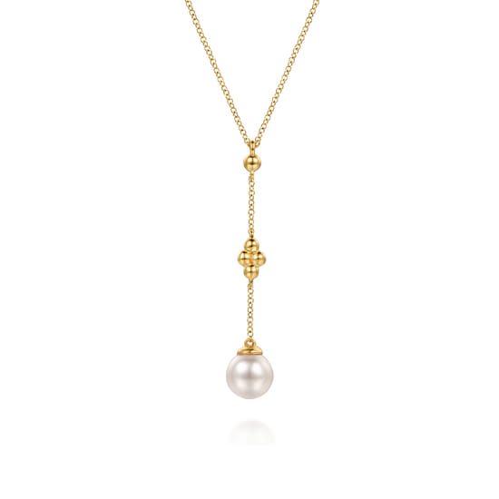 Gabriel - 14K Yellow Gold Clover Bujukan and Pearl Drop Necklace