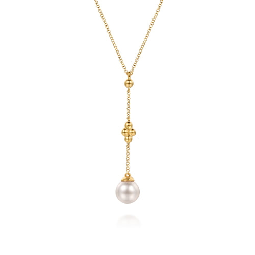 14K Yellow Gold Clover Bujukan and Pearl Drop Necklace 14K Yellow Gold Clover Bujukan and Pearl Drop Necklace