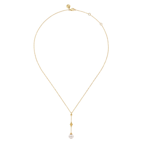 14K Yellow Gold Clover Bujukan and Pearl Drop Necklace 14K Yellow Gold Clover Bujukan and Pearl Drop Necklace