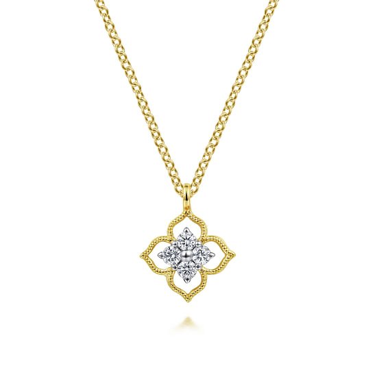 Gabriel - 14K Yellow Gold Clover Diamond  Pendant Necklace