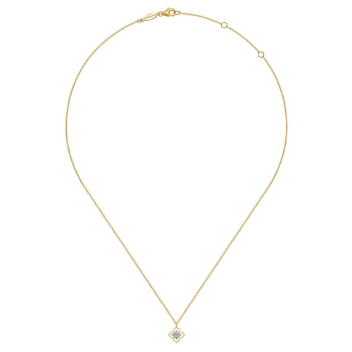 14K Yellow Gold Clover Diamond  Pendant Necklace