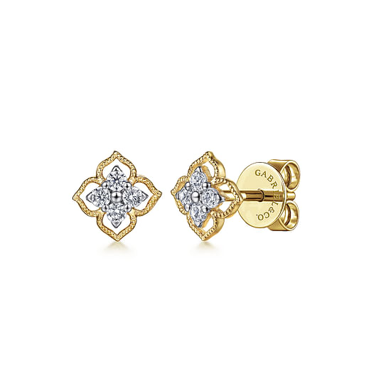 Gabriel - 14K Yellow Gold Clover Diamond Stud Earrings