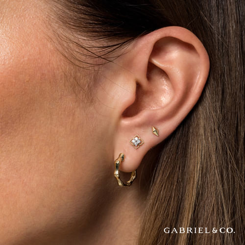 14K Yellow Gold Clover Diamond Stud Earrings
