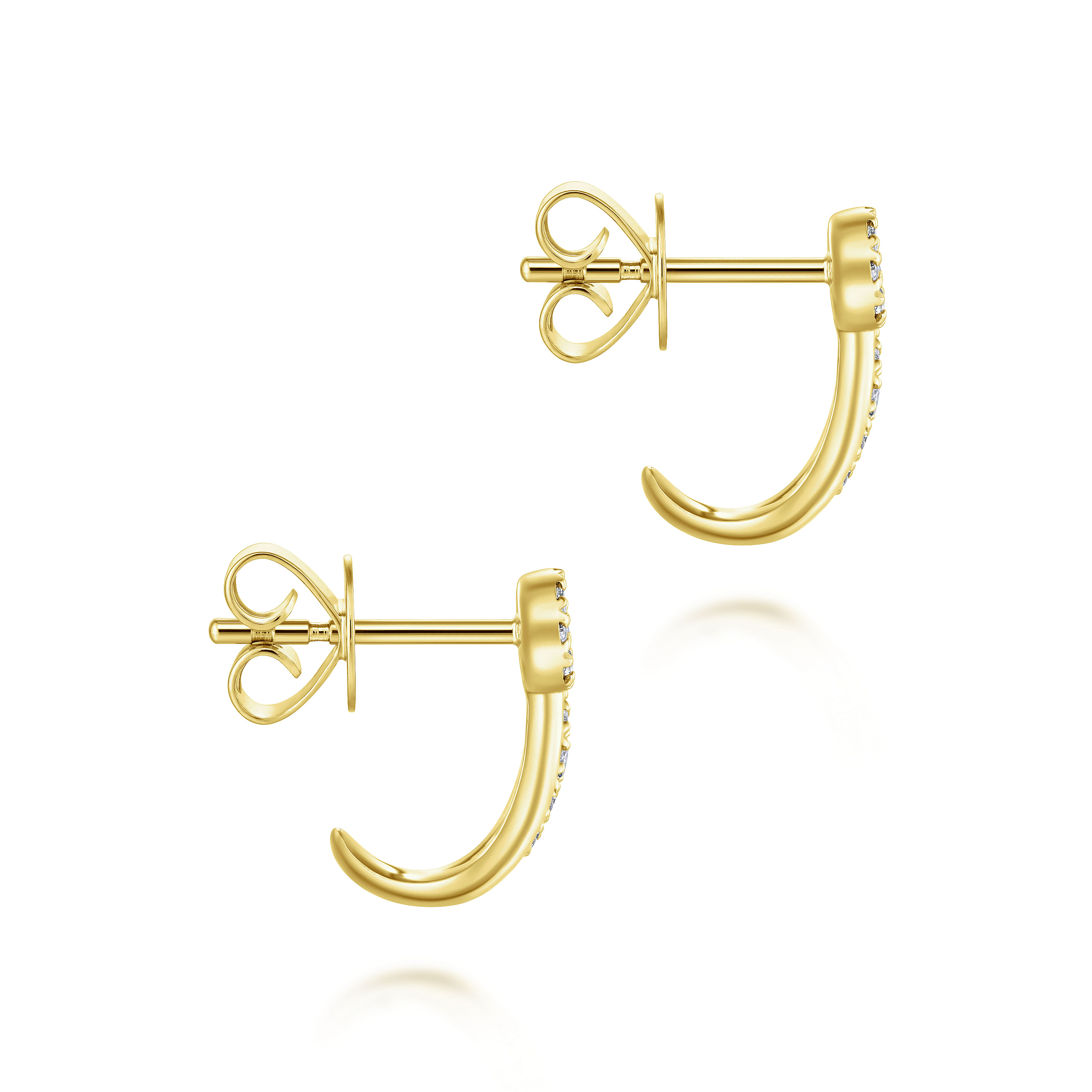 14K Yellow Gold Cluster Diamond J Curve Earrings
