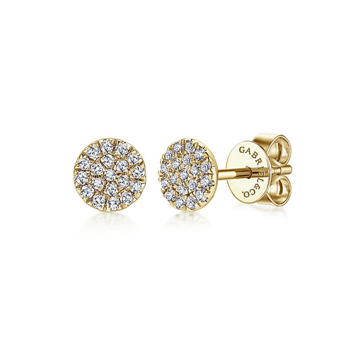 14K Yellow Gold Cluster Diamond Stud Earrings