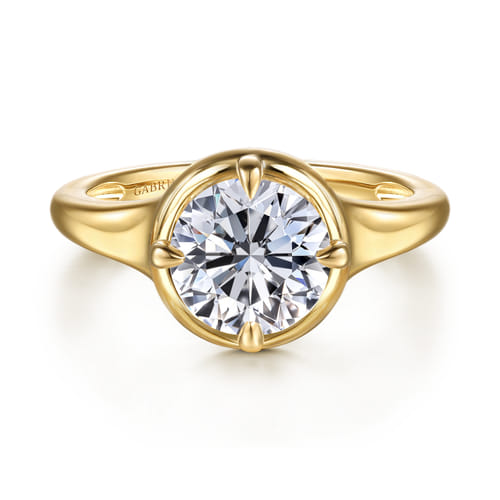 14K Yellow Gold Compass Bezel Prong Round Solitaire Diamond Engagement Ring