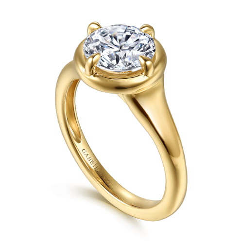 14K Yellow Gold Compass Bezel Prong Round Solitaire Diamond Engagement Ring