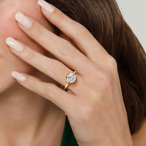 14K Yellow Gold Compass Bezel Prong Round Solitaire Diamond Engagement Ring