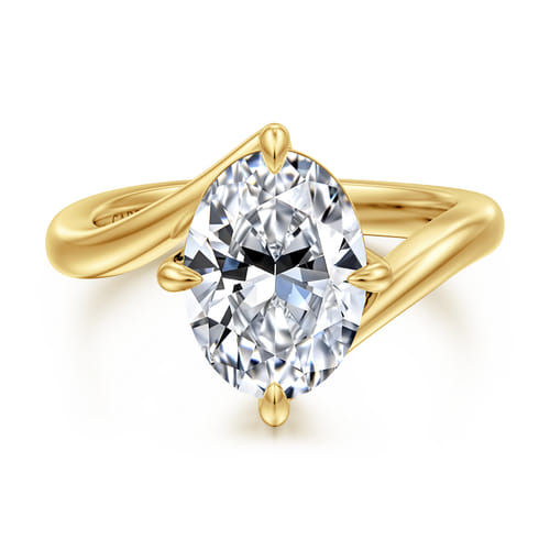 14K Yellow Gold Compass Prong Bypass Oval Diamond Engagement Ring