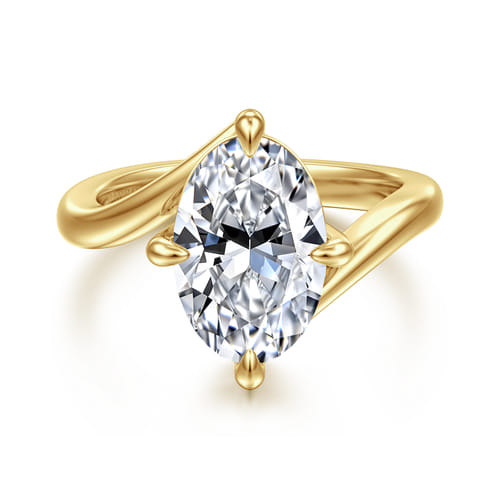 14K Yellow Gold Compass Prong Bypass Oval Diamond Engagement Ring