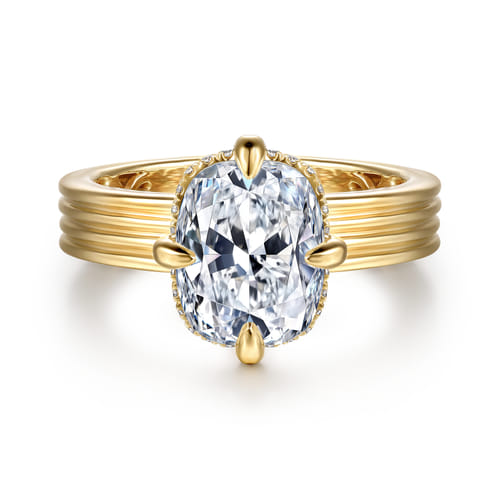 14K Yellow Gold Compass Prong Elongate Cushion Diamond Engagement Ring