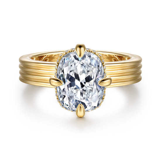14K Yellow Gold Compass Prong Elongate Cushion Diamond Engagement Ring