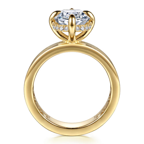 14K Yellow Gold Compass Prong Elongate Cushion Diamond Engagement Ring