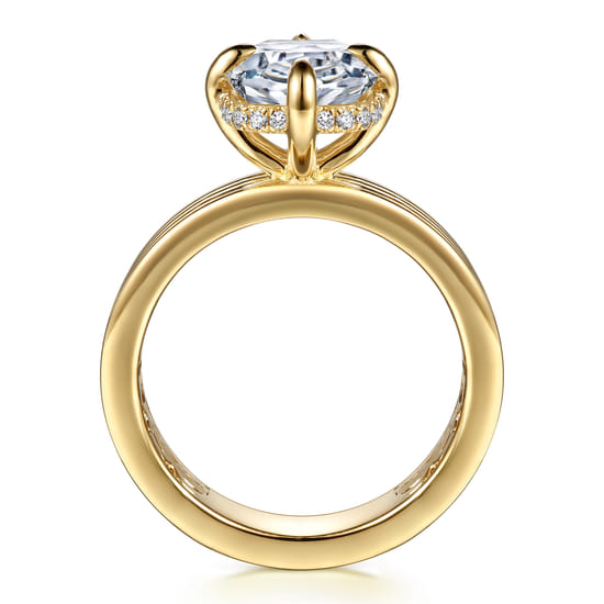 14K Yellow Gold Compass Prong Elongate Cushion Diamond Engagement Ring angle 2