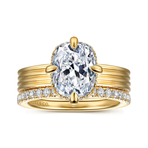 14K Yellow Gold Compass Prong Elongate Cushion Diamond Engagement Ring