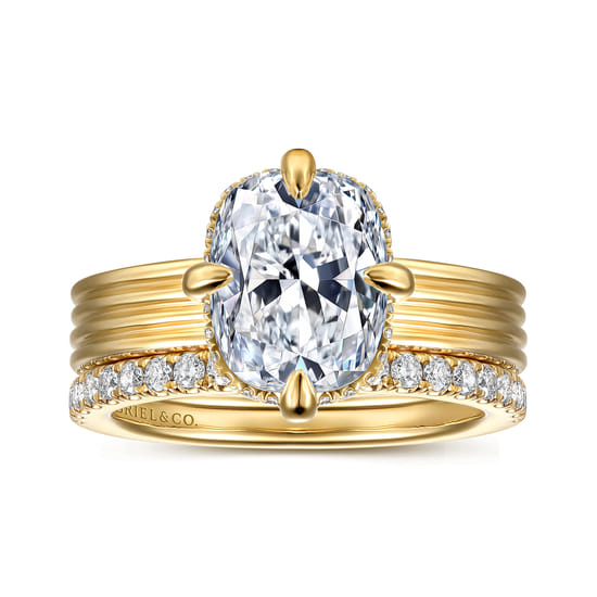 14K Yellow Gold Compass Prong Elongate Cushion Diamond Engagement Ring angle 4