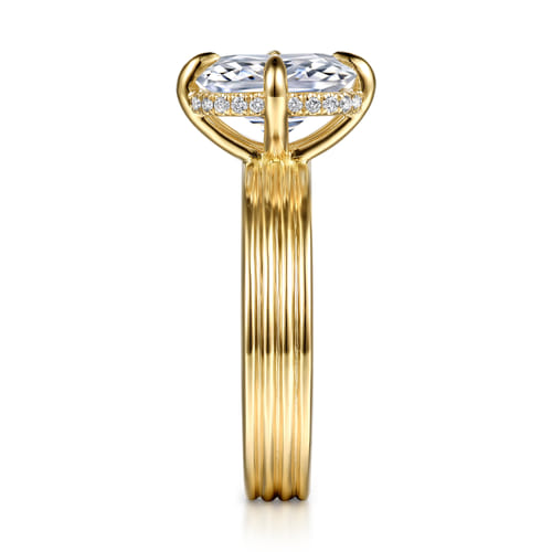 14K Yellow Gold Compass Prong Elongate Cushion Diamond Engagement Ring