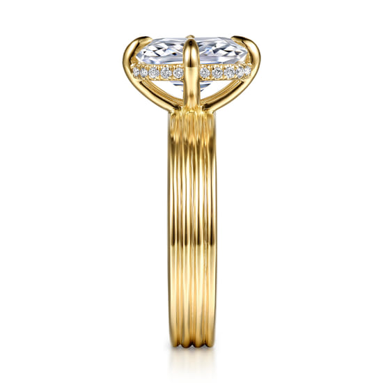 14K Yellow Gold Compass Prong Elongate Cushion Diamond Engagement Ring angle 5
