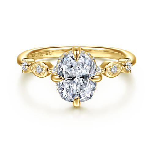 14K Yellow Gold Compass Prong Elongated Cushion Diamond Engagement Ring