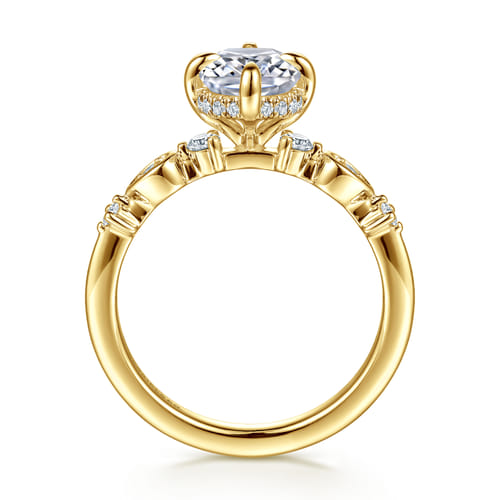 14K Yellow Gold Compass Prong Elongated Cushion Diamond Engagement Ring
