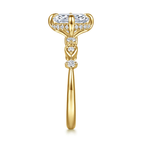 14K Yellow Gold Compass Prong Elongated Cushion Diamond Engagement Ring