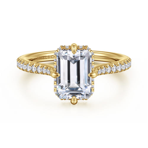 14K Yellow Gold Compass Prong Emerald Cut Diamond Engagement Ring
