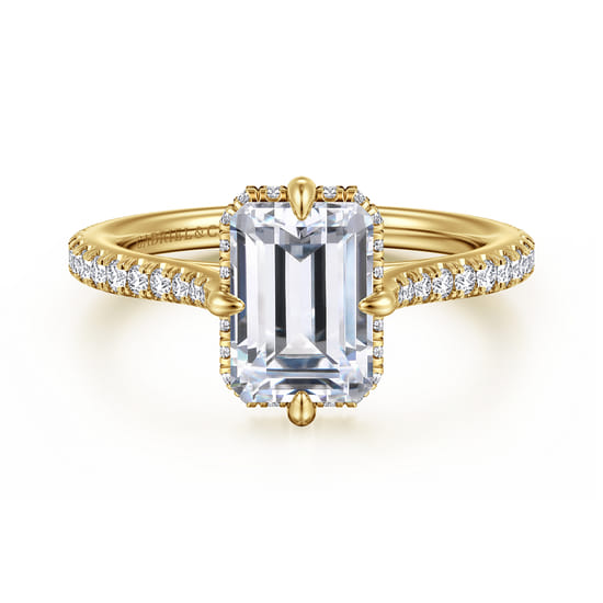 14K Yellow Gold Compass Prong Emerald Cut Diamond Engagement Ring