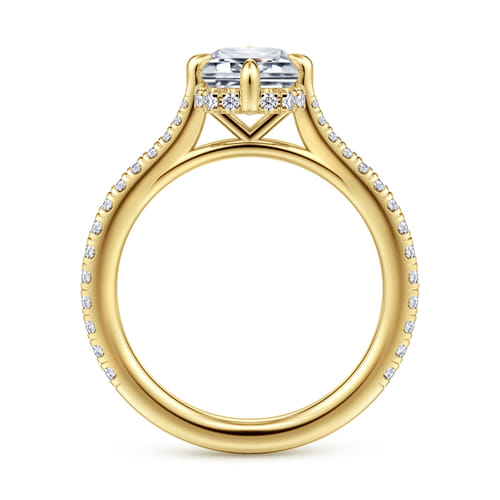 14K Yellow Gold Compass Prong Emerald Cut Diamond Engagement Ring