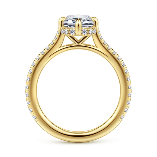 14K Yellow Gold Compass Prong Emerald Cut Diamond Engagement Ring angle 2