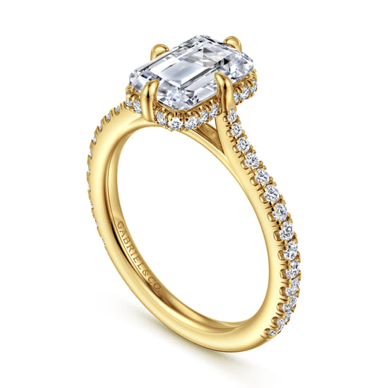 14K Yellow Gold Compass Prong Emerald Cut Diamond Engagement Ring angle 3