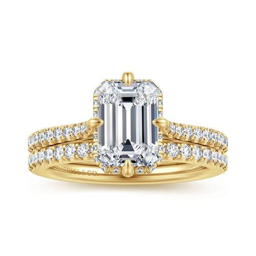 14K Yellow Gold Compass Prong Emerald Cut Diamond Engagement Ring