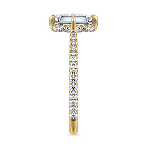 14K Yellow Gold Compass Prong Emerald Cut Diamond Engagement Ring